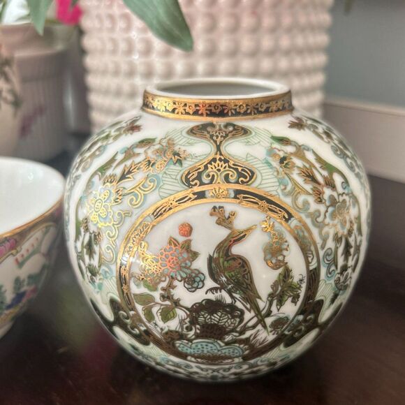 Vintage Kutani Japanese Porcelain Vase & Chinese Famille Rose Bowl - Picture 3 of 5